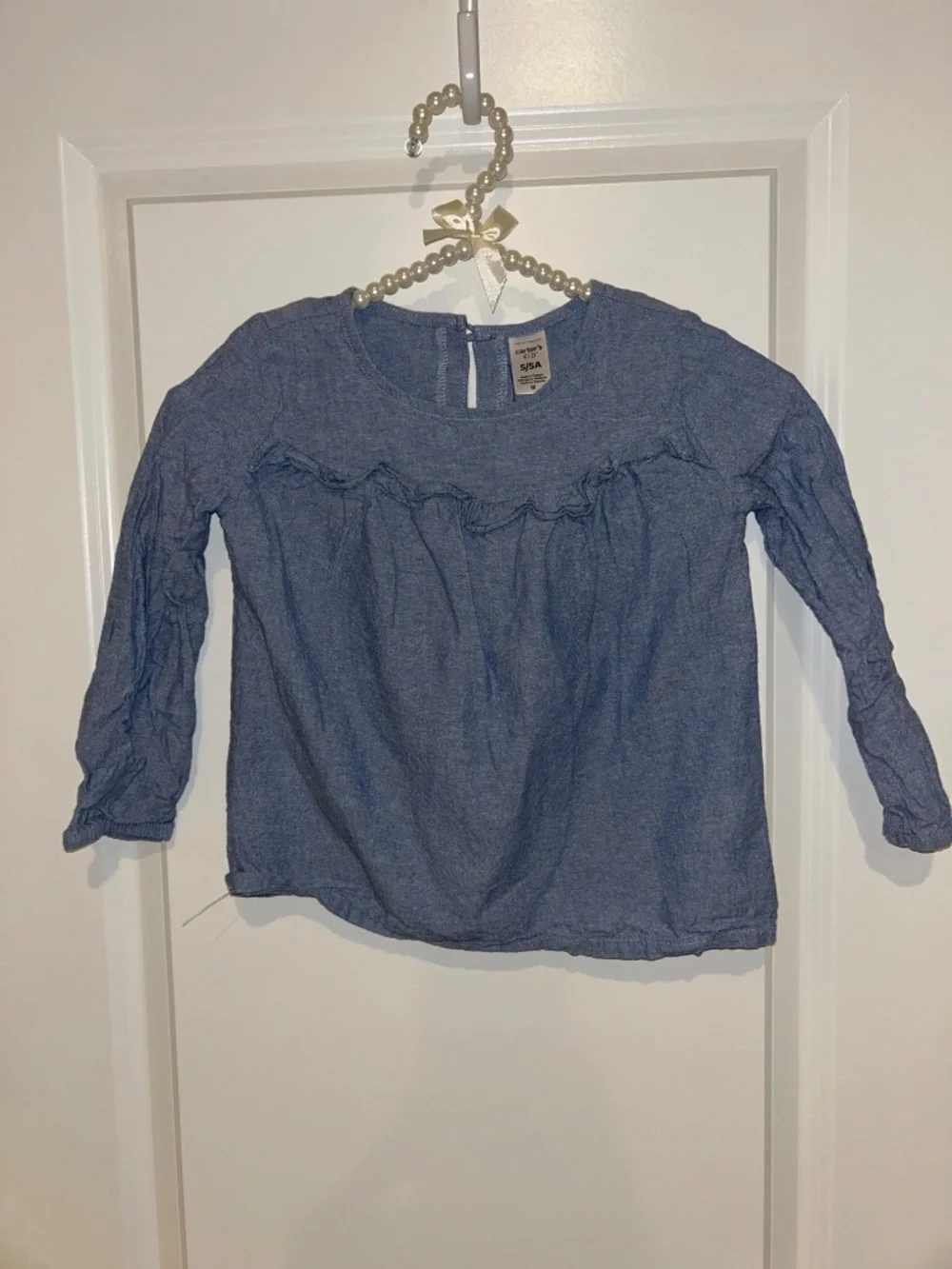 Carter's Girls Chambray Blue Ruffle Long Sleeve Top Size 5